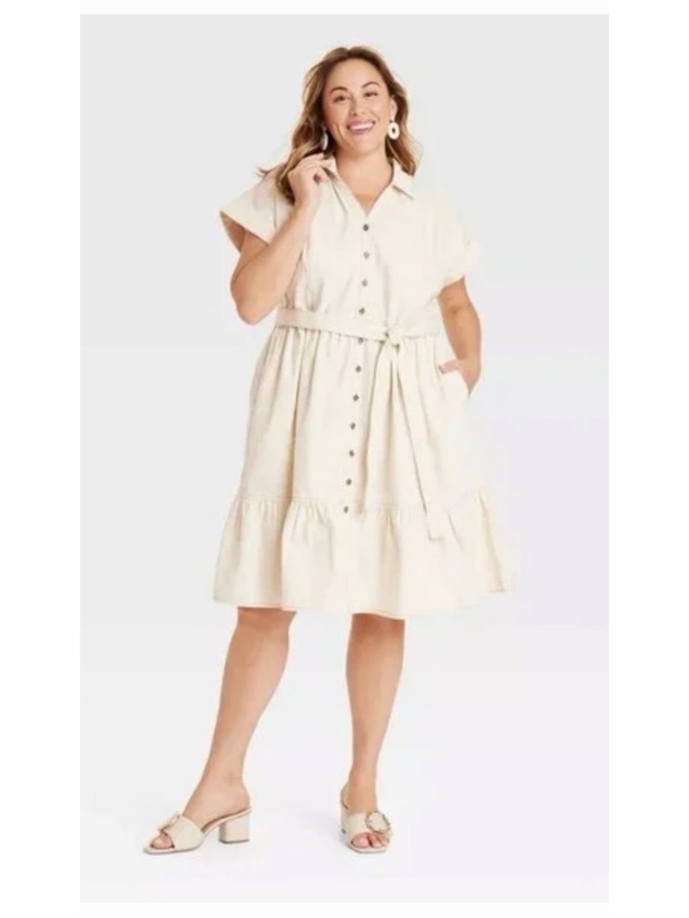 Ava & Viv Women's Short Sleeve Denim Tiered Midi 
Off-White NWT Ava Size 1X